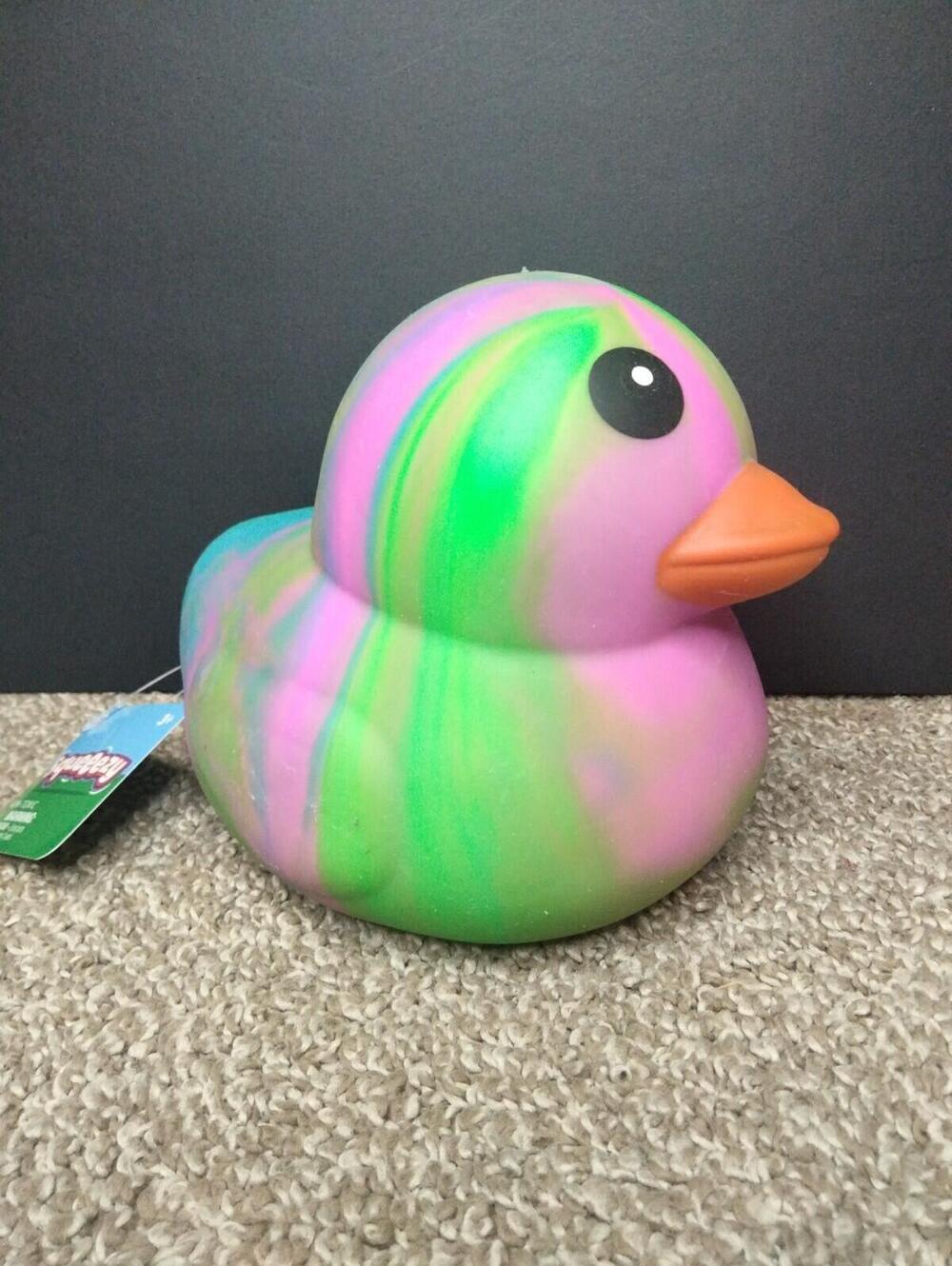 Sunny Days Jumbo SQUEEEZY Tie Dye Swirl Squishy Duck Easter Chick In Neon Green